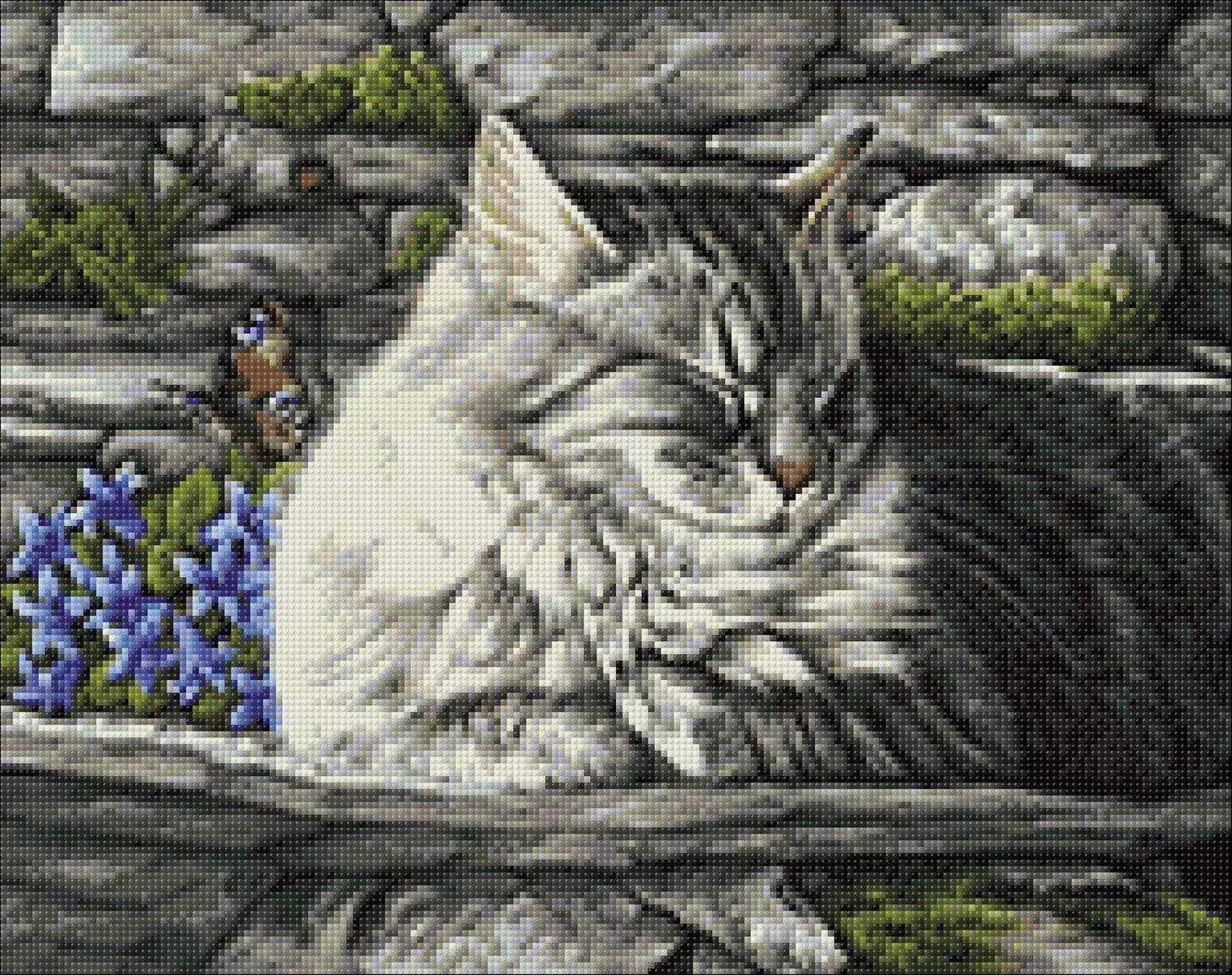 Cat With Butterfly Diamond Painting Set By Wizardi. Wd2421 Art Kit. Large Kit