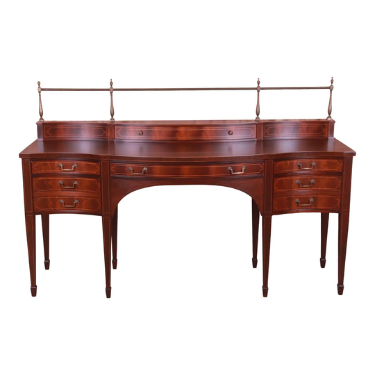Baker Furniture Federal Flame Mahogany Bow Front Sideboard Credenza, Newly Refinished