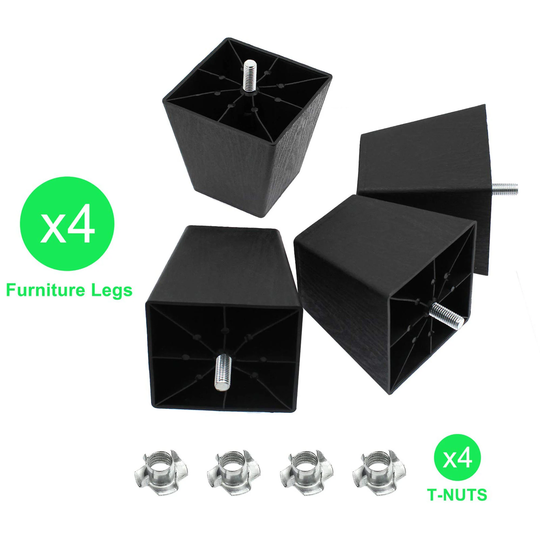 4Pcs Sofa Legs, Plastic Couch Feet Square Furniture Legs With M8 Hanger Bolts For Dresser Cabinet Chair Bed Coffee Table