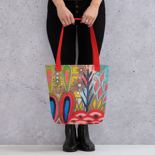 Tote Bag - "Whimsical Garden", Aka Cereal Box Garden, Recycled Art