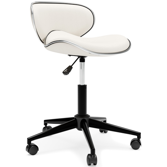 Sia 18 Inch Swivel Office Chair, Faux Leather, Contoured, Metal Trim, White