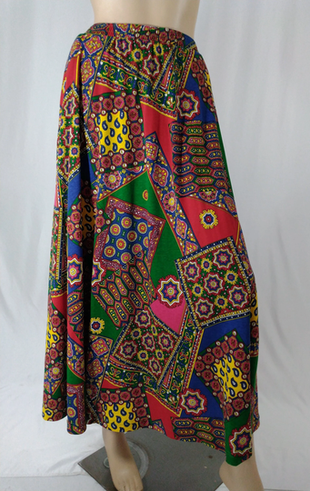 80's Colorful Skirt Women's Long Geo Abstract Elastic Waist Flowy 50% Cotton Like New Condition Vintage By Limited Edition USA Size 2
