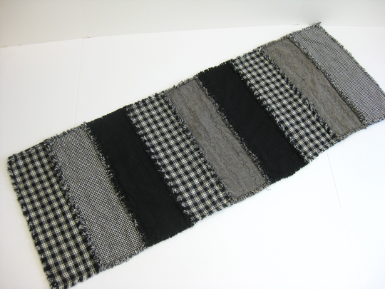 Quilted Table Runner, Rag Black & White Runner
