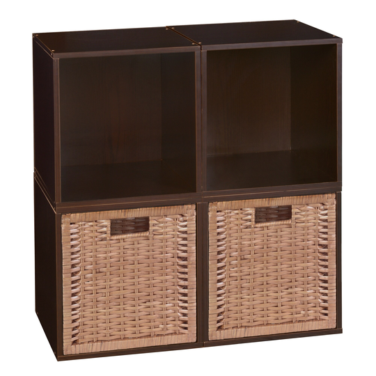 Noble Connect Storage Set - 4 Cubes and 2 Wicker Basket- Truffle/Natural