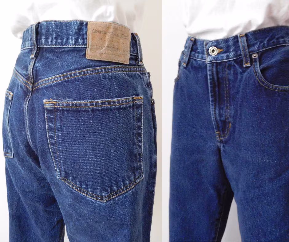 Waist 32 Mid Rise Abercrombie & Fitch Denims Vintage 1990S 90S Flares Bootcut Iconic Classic Cotton Dark Wash Mom Jeans