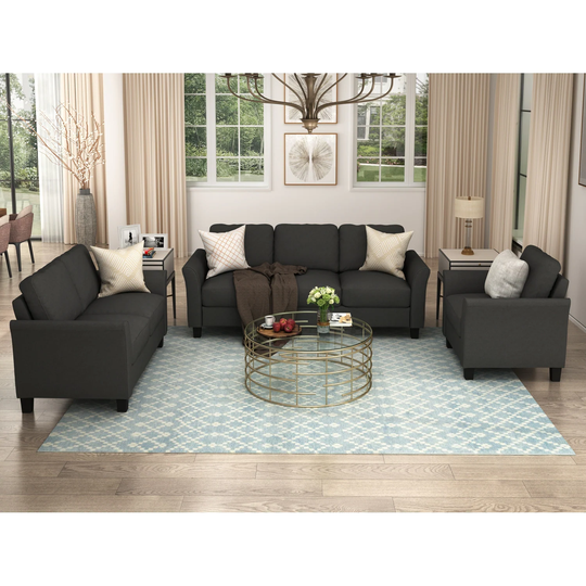 3 Pieces Sofa Set Solid Wood Frame with 1 Loveseat, 1 Sofa and 1 Armchair
