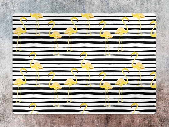 Gold Flamingo Chair Mat, Yellow Vinyl Floor Black Protective Animals Splat Office Decor, Decorative Comfort Mat