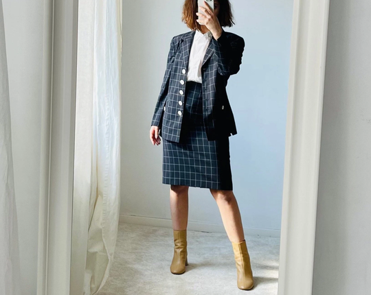 Blue Navy 100% Wool Vintage Suit | Pencil Skirt, Blazer