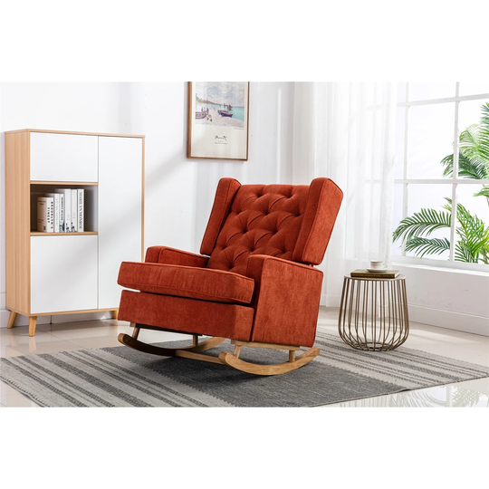 Comfortable Rocking Chair Accent Chair with Fabric Padded Seat, Living Room Square Arm Rocking Chair with Solid Wood Frame