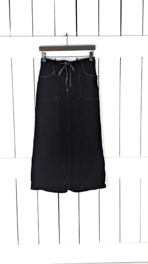 90S Vintage Eddie Bauer Black Velour Velvet Long Fitted Pencil Skirt 2 Petite