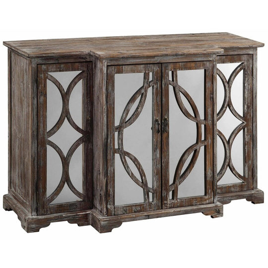 Galloway Dark Brown Rustic Wood and Mirror 4-door Sideboard