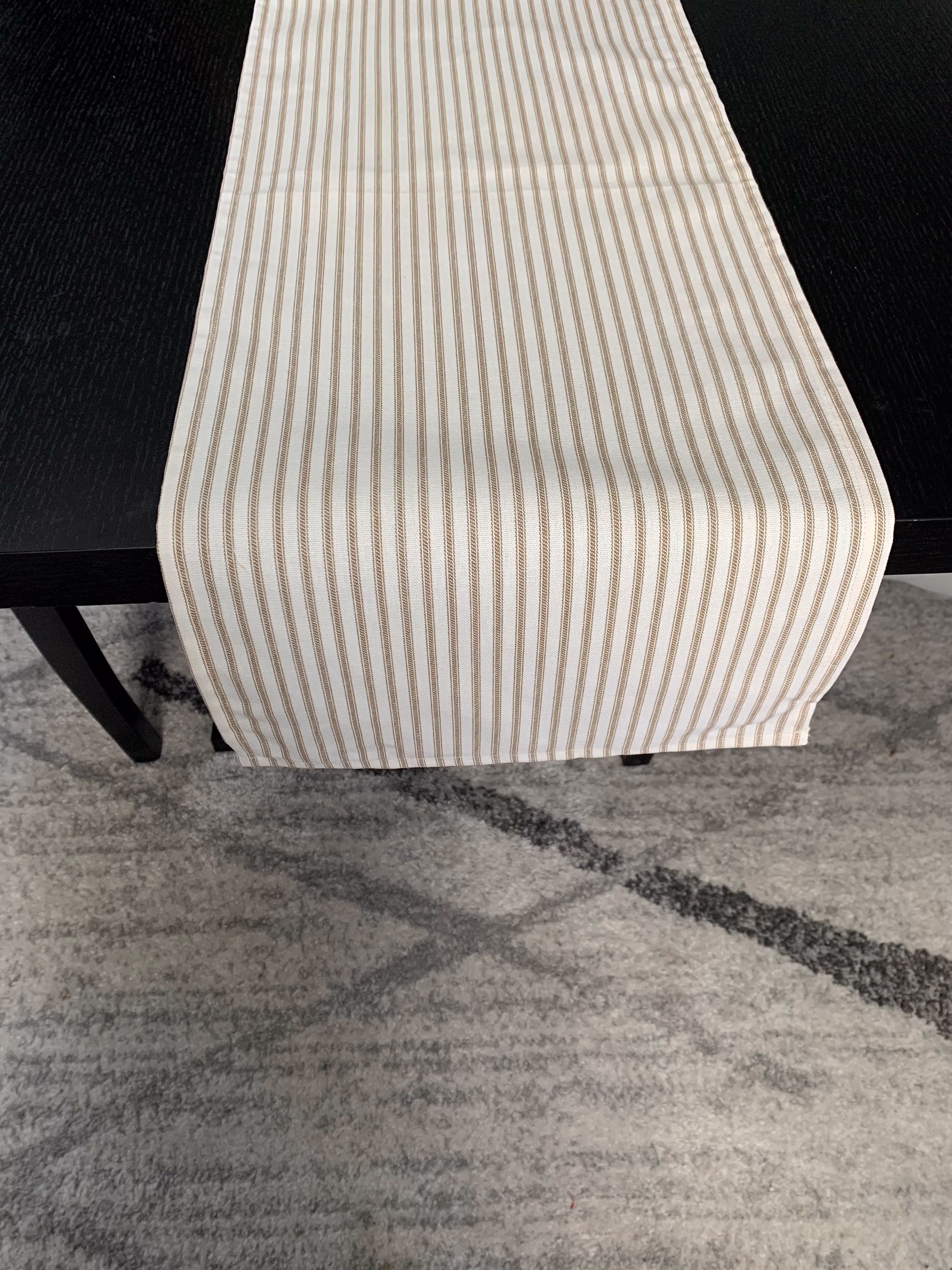 New Tan & Cream Ticking Stripe Table Runner - Topper 36"x 12"