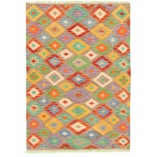 ECARPETGALLERY Flat-weave Bold and Colorful Multi Color Wool Kilim - 3'11 x 5'10