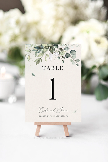 Greenery Table Number, Cream Wedding, Ivory Wedding Decor, Number Printable, Eucalyptus Diy, Aria