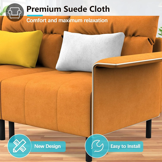 Velvet Sofa Chaise Futon Loveseat with 2 Pillows for Living Room