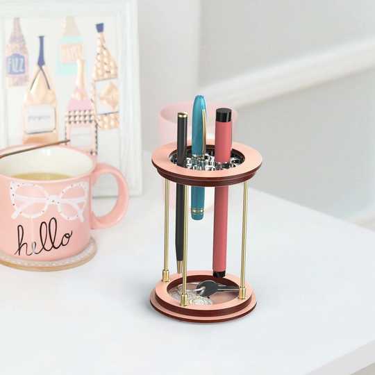 Pink Pen Holder, Wood Cup, Pencil Holder, Holder For Desk