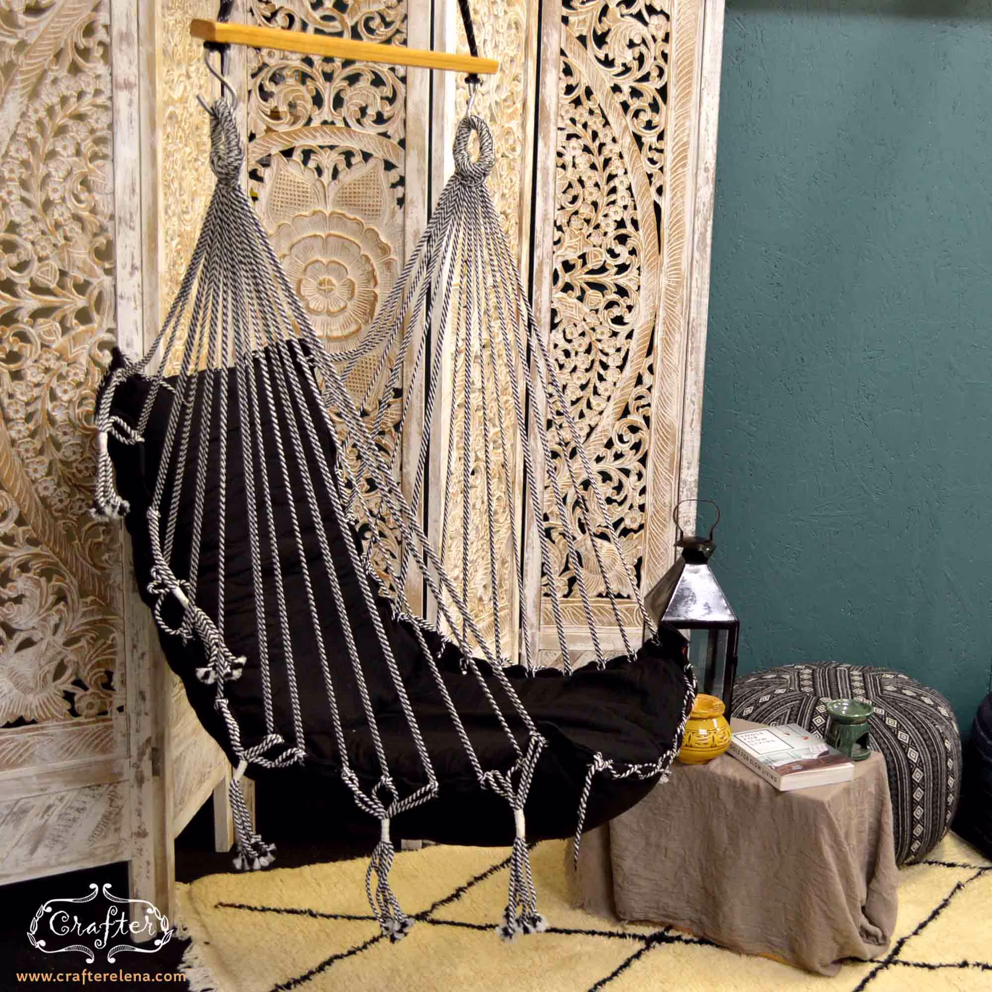 Hammock Swing Chair, Hanging Cotton Pillow Seat, Adjustable Height