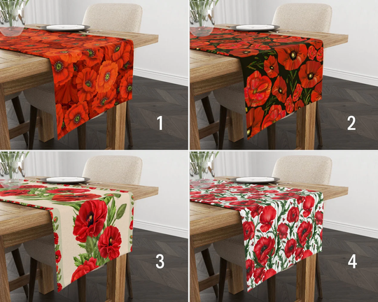 Red Poppy Table Runners, Floral Kitchen Runner, Corn Tablecloths, Vivid Home Decor, Textile, Dining Linen