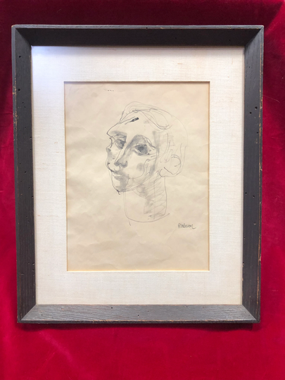 1960's Framed Robert Broderson Original Pencil Drawing Abstract Head 13" X 15 1/2" - Pencil Etching, Broderson, Mid Century Art