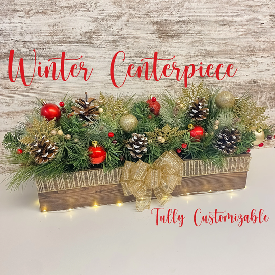 Winter Centerpiece | Red & Gold Table Decor Christmas Arrangement Decoration Mantle Kitchen Holiday Floral Gifts Home