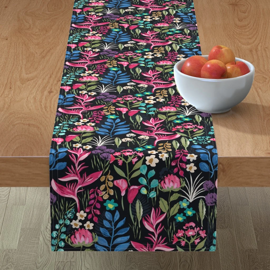 Tropical Garden Table Runner - Moody Jewel By Jill O Connor Flora Cotton Sateen Spoonflower