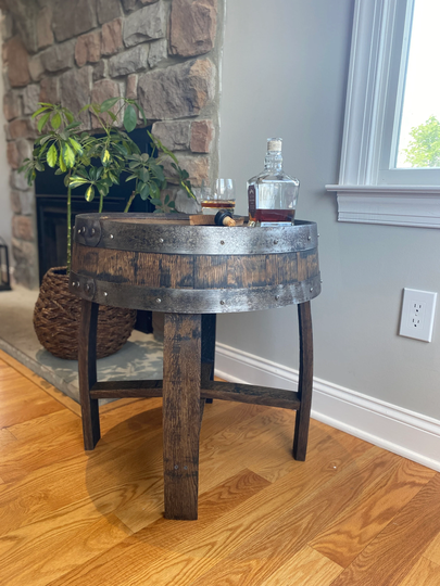 End Table Made From Authentic Whiskey Barrel
