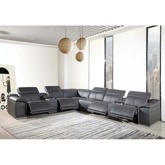 4-Power 8PC /w 2-Consoles Reclining Leather Sectional Sofa