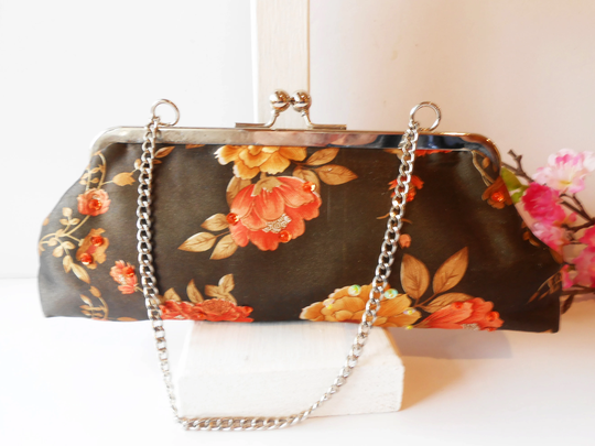 Vintage Multi Color Beaded Evening Bag, Gold Brown Orange Purse, Colorful Clutch Bag Eb-0314
