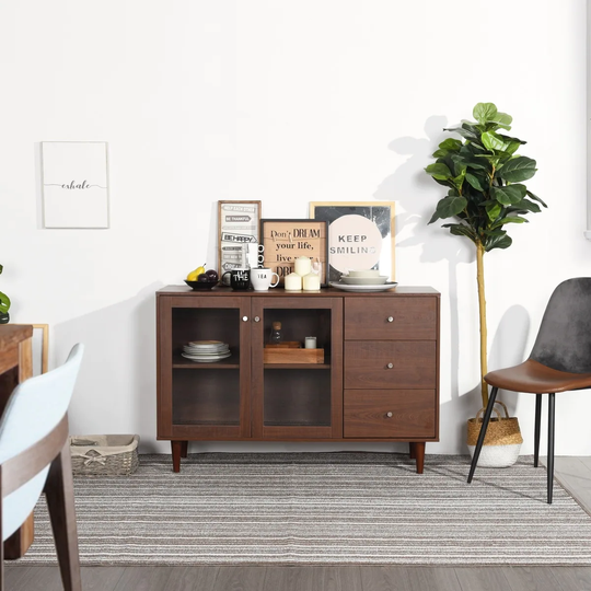48.8" Sideboard with 2 Glass Door Cabinet and 3 Drawers for Kitchen