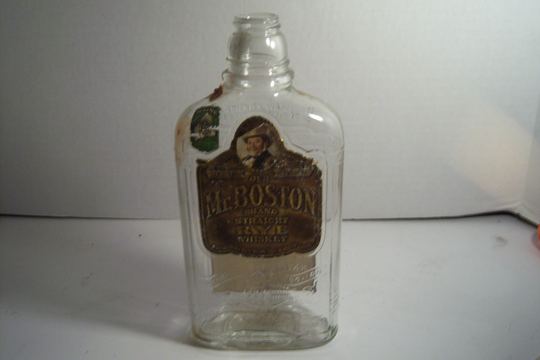 1950's Mr Boston's Rocking Chair Whiskey Boston Mass 8 3/4 Inch Tall Flask Bottle Paper Labels