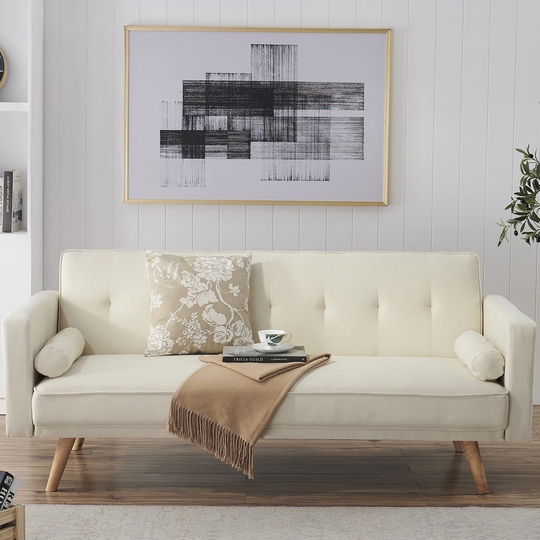 Variable Bed Sofa Living Room Upholstery Cotton and Linen Folding Sofa with Solid Manufactured Wood Frame and Metal Feet