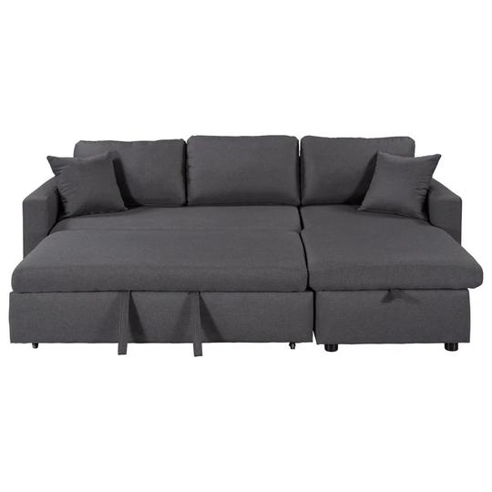 Gray Upholstery Sleeper Sectional Sofa with Storage Space, 2 Tossing Pillows - 7.5
