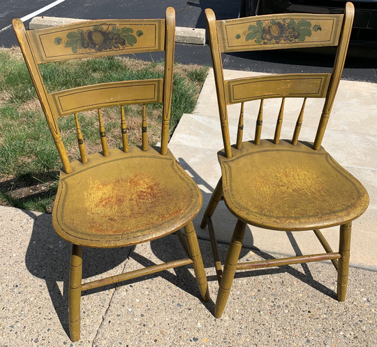 2 American Paint Decorated Plank Seat Chairs 16W16D16H32H Shipping Is Not Free