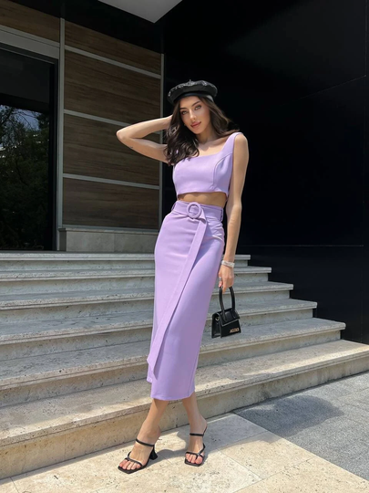 Lavanda Women's Suit, Pencil Skirt With Top, Lavanda Belt & Top, Two Piece Suit, Bridesmaid Wedding Women