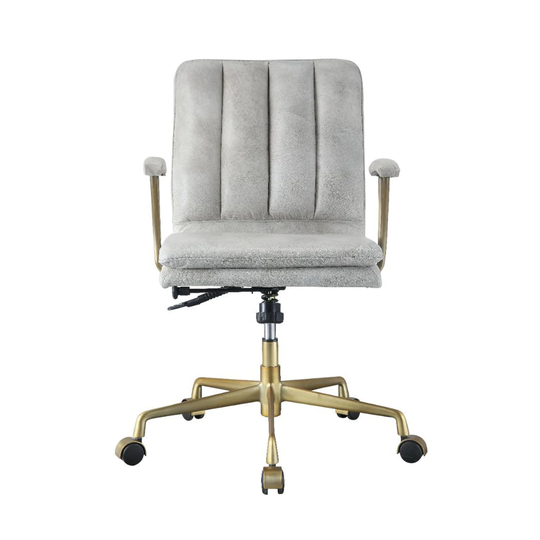 Upholstered Office Chair with Swivel in Vintage White and Chrome