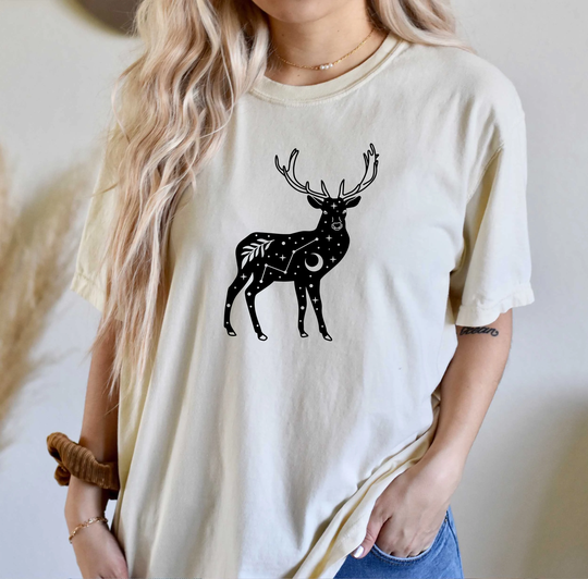 Comfort Colors Celestial Animals Shirt, Deer Top, T-Shirt, Comfy Oversized Boho Shirt
