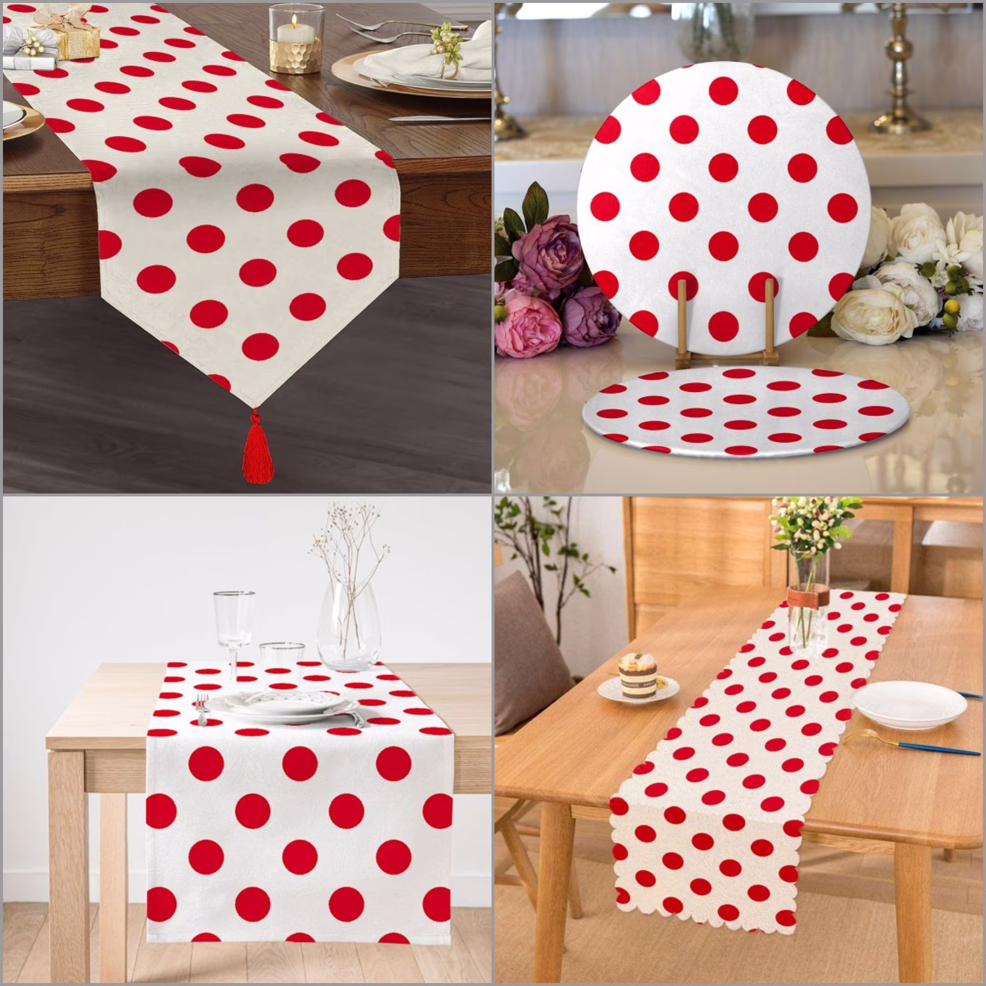 Polka Dot Placemat & Table Runner|Polka Top|Set Of 2 Dotted Supla Mat|Round American Service Dining Underplate & Coasters