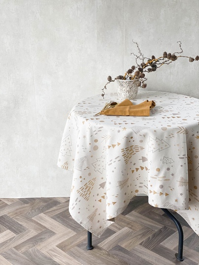 Scandi Christmas Tablecloth - White Gold Tablecloth, Minimalist Decor, Scandinavian Jacquard Xmas Table Cloths
