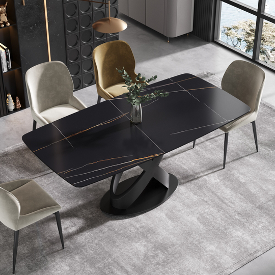 71" Rectangular Dining Table,Sintered Stone Tabletop Carbon Steel Legs
