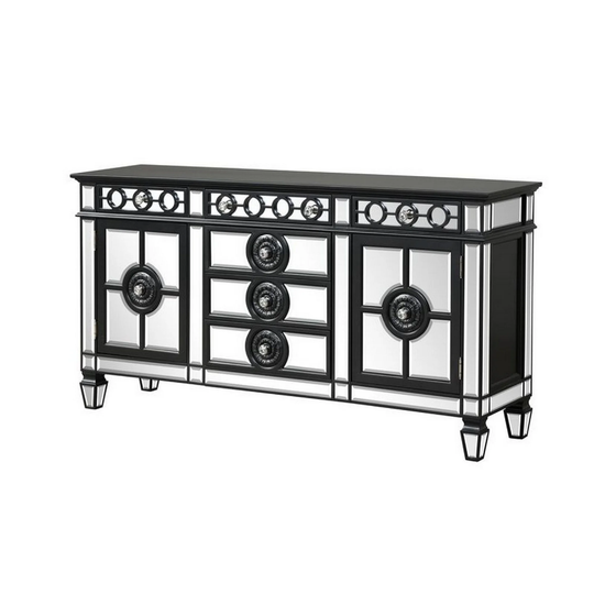 Luna 68 Inch Sideboard Buffet Console Cabinet, Mirrored, 6 Drawers, Black