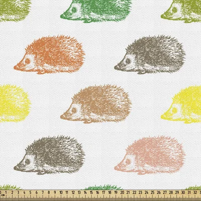 Ambesonne Hedgehog Fabric By The Yard, Print Of Pencil Drawn Colorful Hedgehogs Arranged On A Plain Background, Decorative Fabric For Upholstery And H