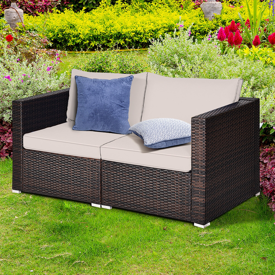 Gymax 2PCS Rattan Corner Sofa Set Patio Outdoor Furniture Set w/ 4