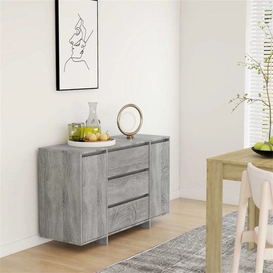 Sideboard with 3 Drawer Storage Cabinet for Home Chipboard Gray Sonoma