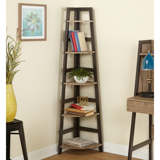 Simple Living Lana Black/ Natural 5-shelf Corner Bookcase