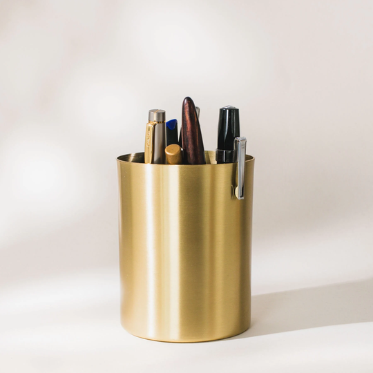Brass Pen Holder/Case Cup Stationery Container Pencil Brush Pot Flower Solid Desk Accessory