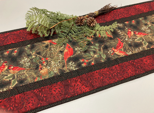 Red Cardinals Quilted Dining Table Runner, 13x48" Reversible Fall, Christmas Winter Coffee End Decor, Nightstand Handmade