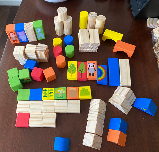 Vintage Colorful Wood Building Blocks - Over 60 Blocks, Colored & Natural #6610