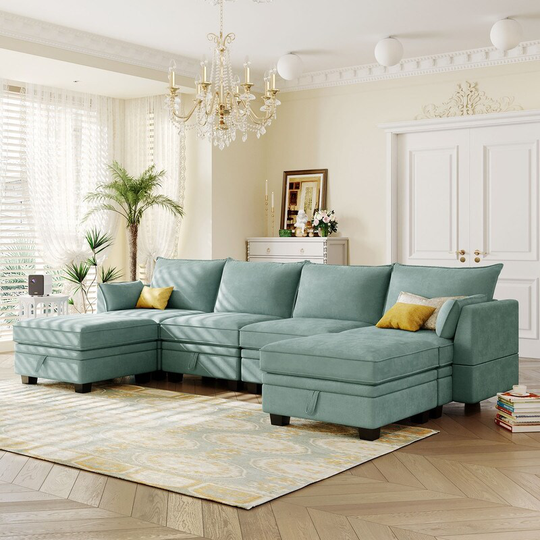 U-Shape Modular Sectional Sofa, Convertible Sofa Bed with Reversible Chaise