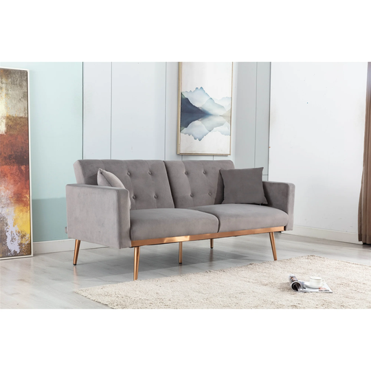 63.78" Loveseat Sofa Velvet Upholstered Convertible Sofa Bed Sleeper with Metal Feet