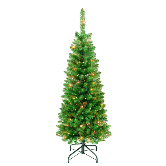 First Traditionsâ„¢ 4.5 ft. Rowan Pencil Slim Tree with Multicolor Lights - 4.5 ft